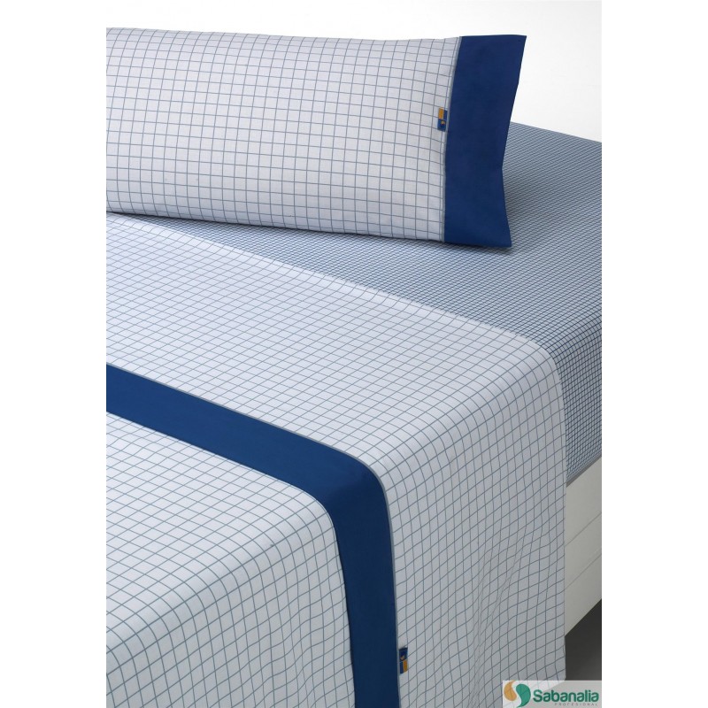 JUEGO DE SABANAS CHECKS DE 135 COLOR GRIS/AZUL